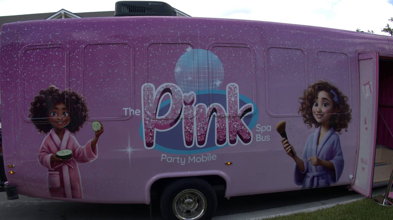 The Pink Spa Bus parked and ready