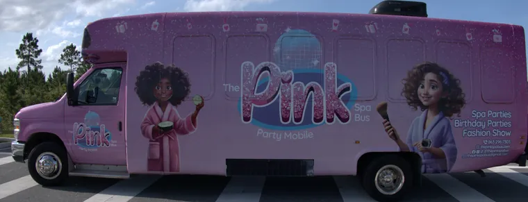 The Pink Spa Bus — exterior view